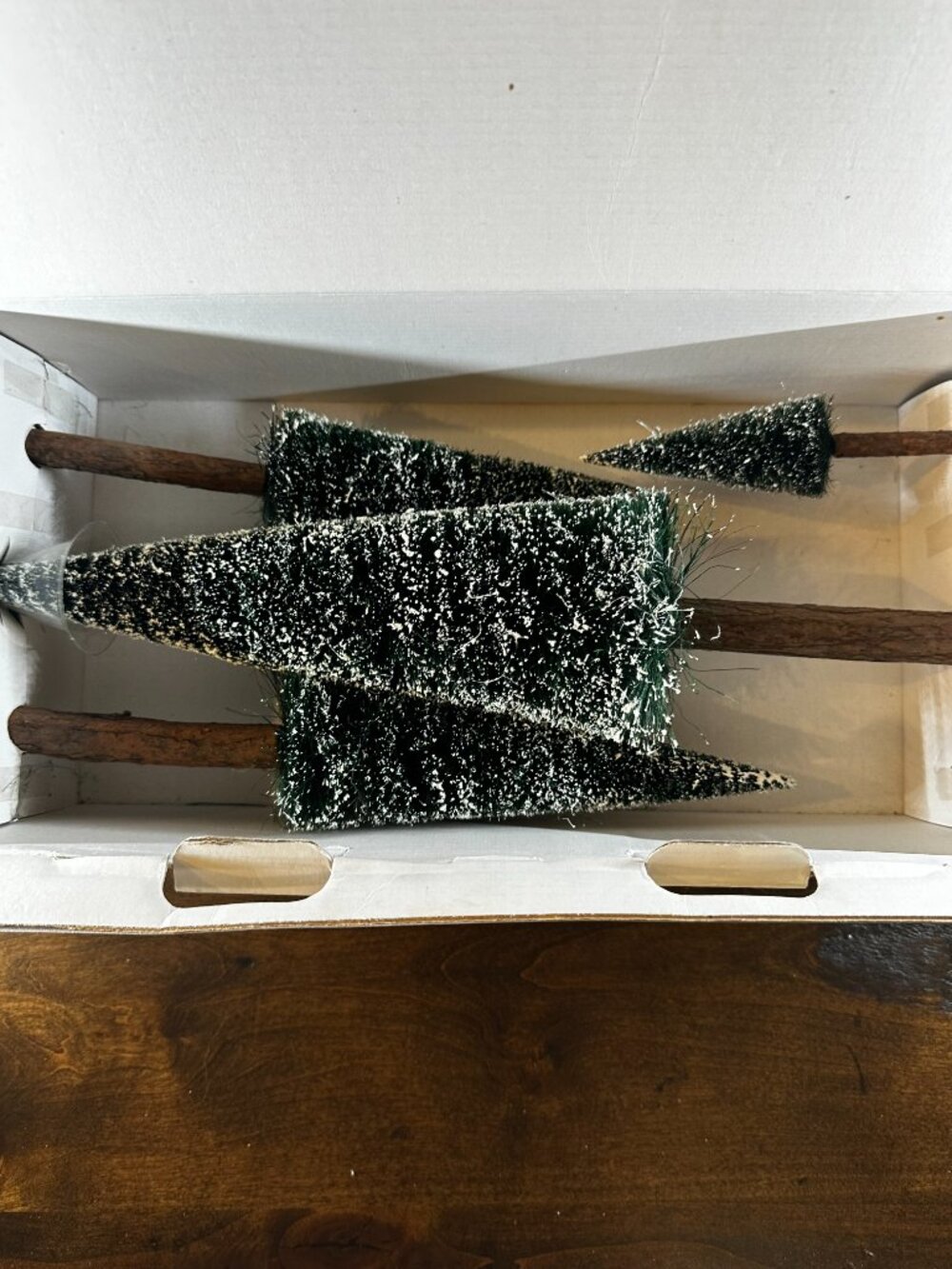 Dept 56 "Village Frosted Fir Trees w/Real Wood Trunks" 52605 -Set of 4-Retired